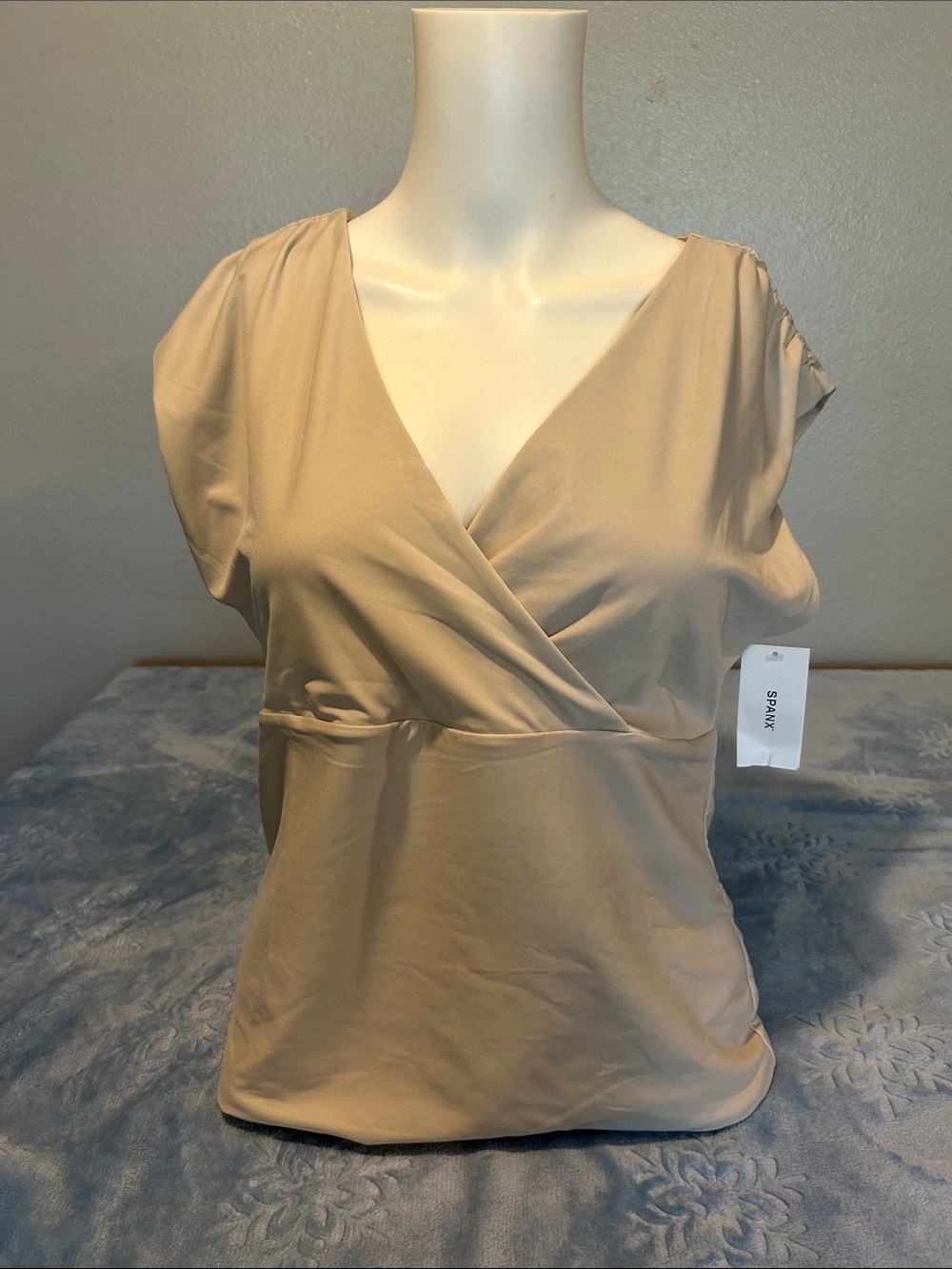 New With Tag Spanx AirEssential Faux Wrap Sleeveless Top. Champagne Beige. Large